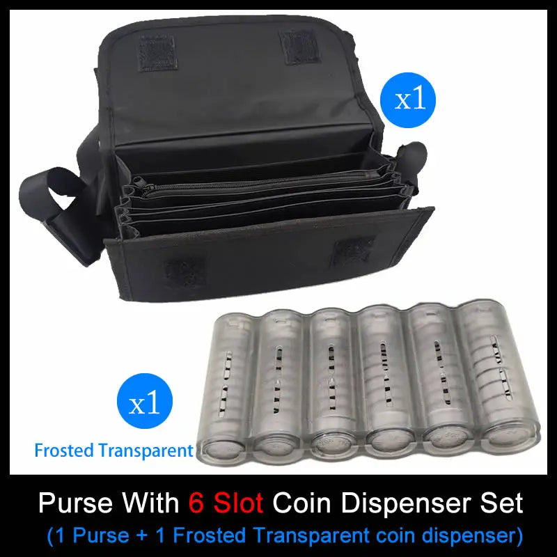 6 Slots Euro Coin Dispenser Driver Waiter's Purse Waist Wallet Zipper Pocket Coin Sorter Collector Cash Receipt Coins Safe -