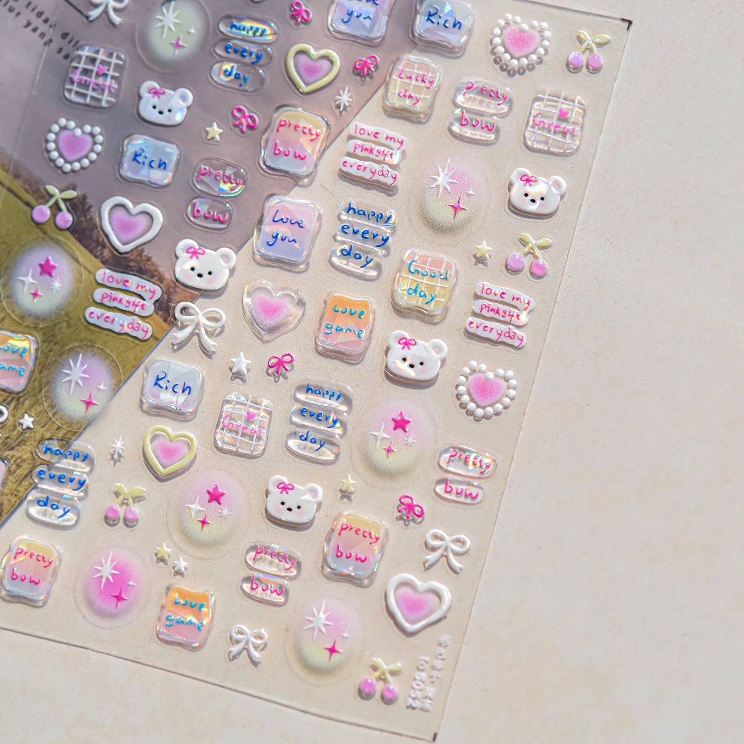 Balloon Puppy Jelly 5D Nail Art Stickers 3D Cute Love Bows Cherry Adhesive Nail Stickers Manicure Decals DIY Nail Accessories