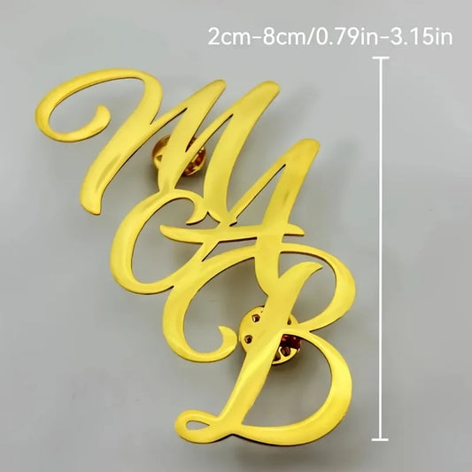 Custom Monogram Initial Name Stainless Steel Lapel Pin Personalized Brooch For Men Wedding Party Big Brooches Dad Gifts