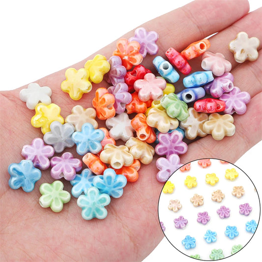 10Pc 12mm Handmade Colorful Flower Shape Ceramic Loose Spacer Beads Charm for Bracelet Necklace Earring DIY Jewerlry Making