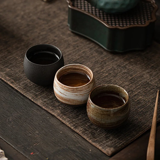 1pc Japanese Style Handmade Stoneware Tea Cup Kung Fu Tea Set Tea Cup Small Single Cup Ancient Style Quiet Road Cup Bowl Teac