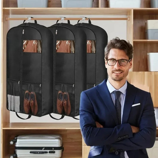 Travel Suit Bag with Zipper Closure, Gusseted Hanging Clothes Storage Organizer and Pocket for Shirts, Coats, Dresses