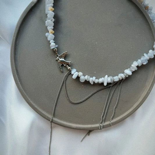 Elegant Multilayer Tassel Chain Pendant Necklace For Women Vintage Creative Natural Blue Stone Chocker Necklace Wedding Jewel