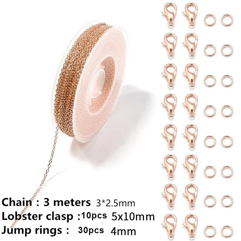 Chains Jewelry Making Supplies 3m Cable Link Chains for Making Jewelry Necklace Earring Bracelet Findings DIY Craft Kit - Ros