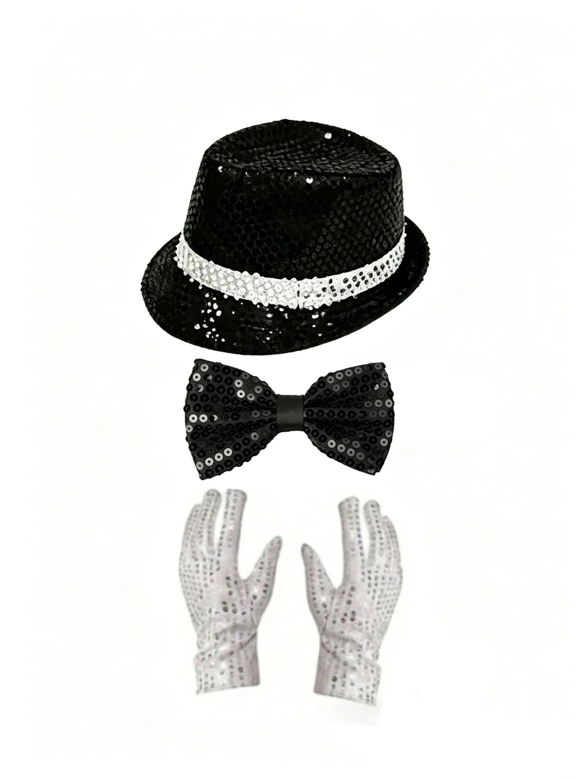 Michael Jackson Costume Accessories Set - Sequin Fedora Hat + Rhinestone Gloves + Aviator Sunglasses, Halloween Cosplay Party