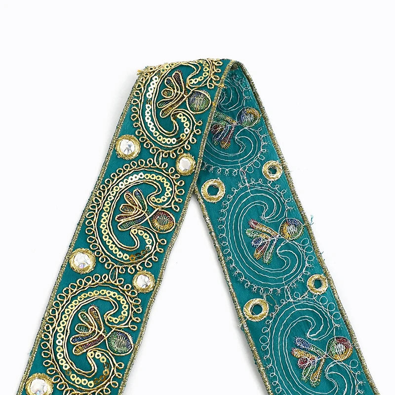2/5/10Yards 5cm Sequins Embroidery Lace Trim Jacquard Ribbon Webbing Clothes Dress Decoration Trimming Sewing Craft Accessori