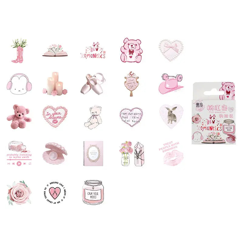 46pcs Bunny, Bear, Perfume Pink Graffiti Stickers Decorated Notebook Water Cup Diary Guitar Student Stationery PVC Decals - P