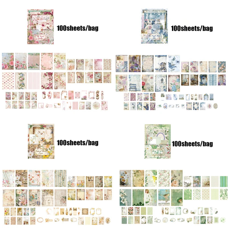 Mr Paper 400pcs Garden Post Office Collection Light Paper Material Pack DIY Handbook Collage Journal Notebook Scrapbook Envel