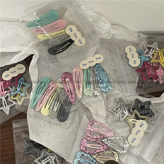 Colorful Sequins Water Drop Five-Pointed Star BB Clip Bang Clip Sweet Girl Gold Powder Love Heart-Shaped Hairpin Side Clip Ne