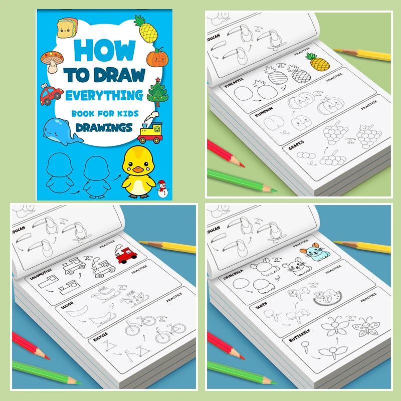 Art Learning Book for Kids - How to Draw Everything with Simple Steps, Boost Creativity & Drawing Skills - Blue