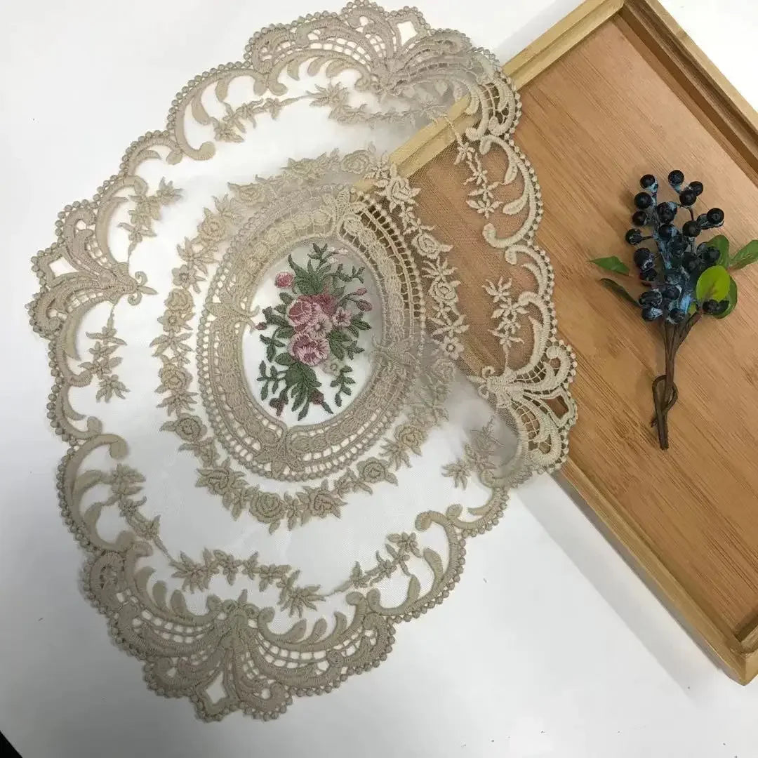 1PC Dinning Table Cover Embroidered Table Cloth Elegant Round Lace Tablecloth Coffee Coasters Napkin Party Wedding Decoration