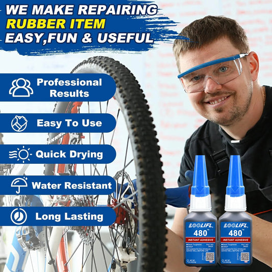 480 Black Rubber Glue Super Strong Adhesive for 10 Seconds, Used for Tire Repair, Black Object Repair and 'Black Integration'