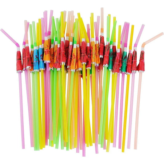 50PCS Hawaiian Party Umbrella Drink Straws Flamingo Juice Cocktail Disposable Straw Tropical Luau Birthday Party Decor Suppli