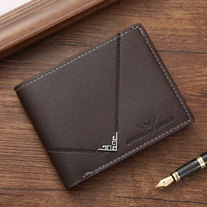 Lychee Texture Leather Card Clip Short Men'S Coin Purse Wallet Business-Style Cash Money Purse Multi Patchwork Card Slot Hold