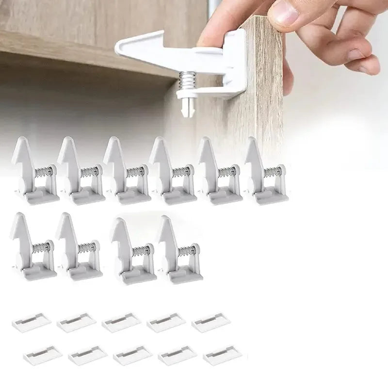 10pcs Baby Cabinet Locks Invisible Closet and drawer Lock Child Security Protector No Drilling Installation White - 10pcs