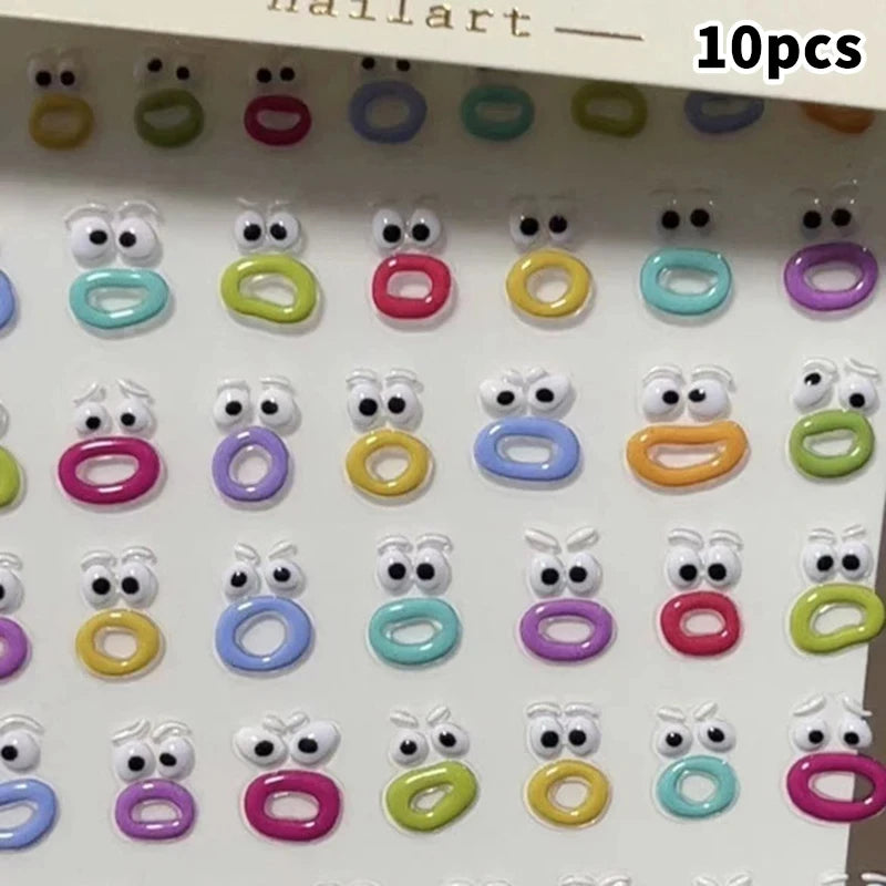 1/5/10Pcs Interesting Nail Art Stickers, Cute Jelly 2D Scrapbooking Stickers, DIY Waterproof Stickers - 10Pcs Stickers