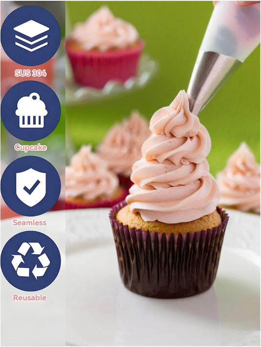 8pcs Piping Nozzles Set, Stainless Steel Icing Nozzles, Cream Cake Piping Tips For Dessert Biscuit Cup Cake, Kitchen Accessor