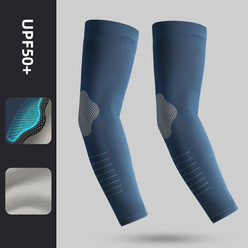 Ice Silk Sleeves Sun Protection Anti-UV Quick Dry Cycling Sleeves Breathable Cooling Sweat-absorb Elastic Hiking Sleeves - bl