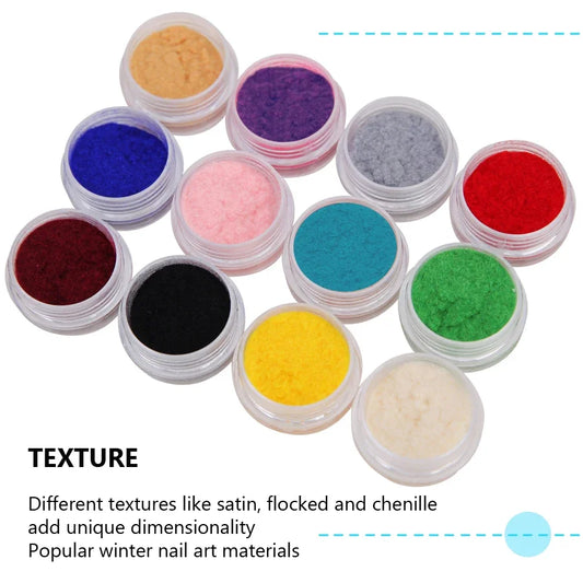 12 Colors Nail Art Velvet Pigment Flocking Powder For Creative Nail Tips DIY Decoration Winter Nails