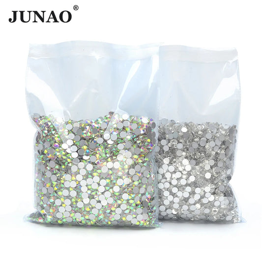 JUNAO 100Gross SS3 SS4 SS5 SS6 SS30 SS40 SS50 Large Size Crystal AB Glass Rhinestone Flatback Crystals Non Hotfix Strass For