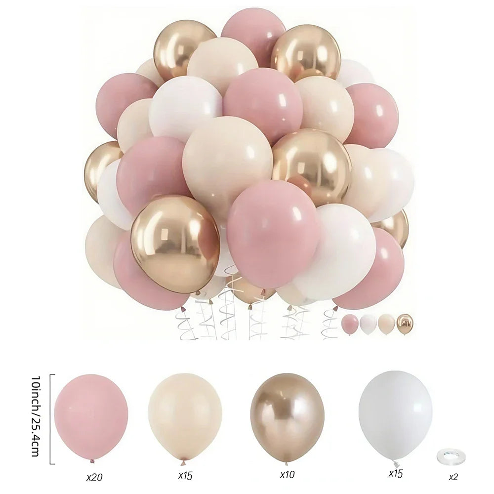 32/52/62pcs Macaron Pink Retro Sand White Champagne Golden Balloons Set For Birthday,Party,Wedding,Valentine's Day, Anniversa