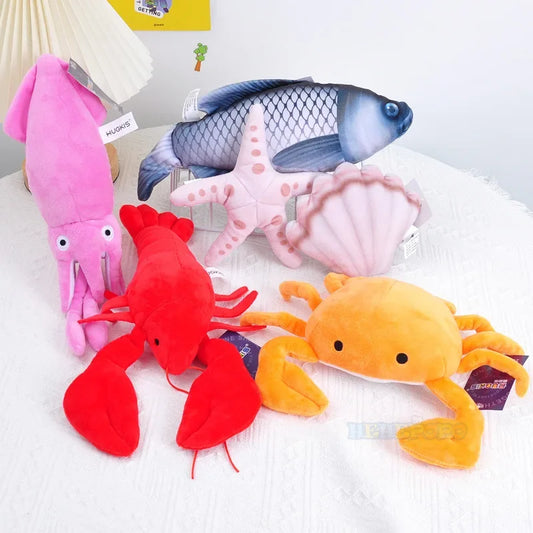 Lobster Squid Crab Starfish Scallop Carp Fish Aquarium Cartoon Sea Ocean Animal Marine Park Plush Toy Stuffed Doll Boy Girl G