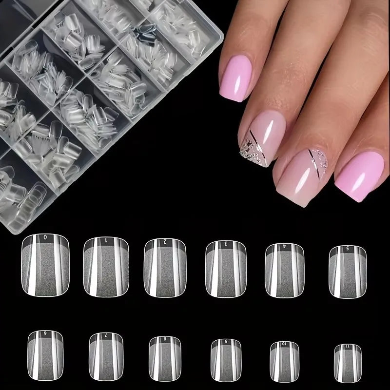 600 Short Almond-Shaped Semi-Matte Transparent Acrylic False Nail Tips for Nail Extensions and Manicure Tools - 600 Short Mea