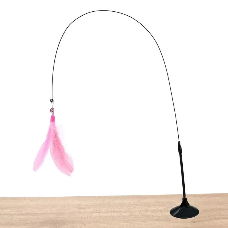 Cats Toys Feathers Wand Interactive Toy Kitten Toys with Super Suction Cup Detachable 2 PCS Feather Replacements Cat Accesori