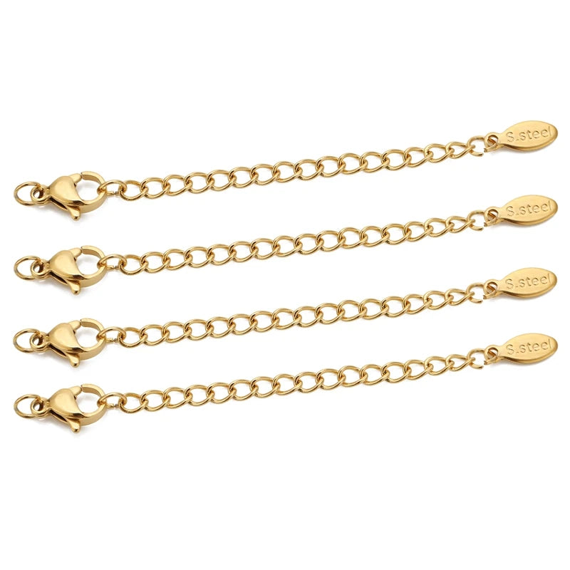 10pcs Stainless Steel Extension Chains with Lobster Clasps Connector Link Necklace Tail Making DIY Bracelet Accessories Suppl