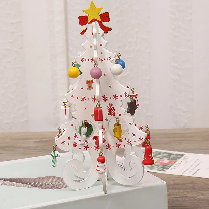 1 Pcs Christmas Decorations Creative Wooden Christmas Tree Ornament Home Desktop Party Decor Xmas New Year Kids Gifts - White