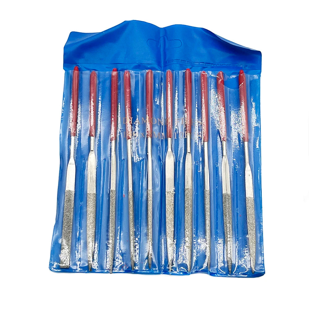 10Pcs Diamond Needle File Set 3x140mm Mini Needle File Kit For Stone Glass Metal Carving Craft Hand Tools Needle File Set - 1