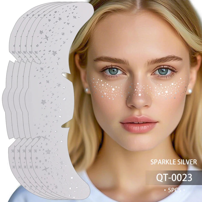 1/5pcs Metallic Golden Silver Fake Freckles Shiny Glitter Star Temporary Tattoo Stickers For Women Face Makeup Patches Decora
