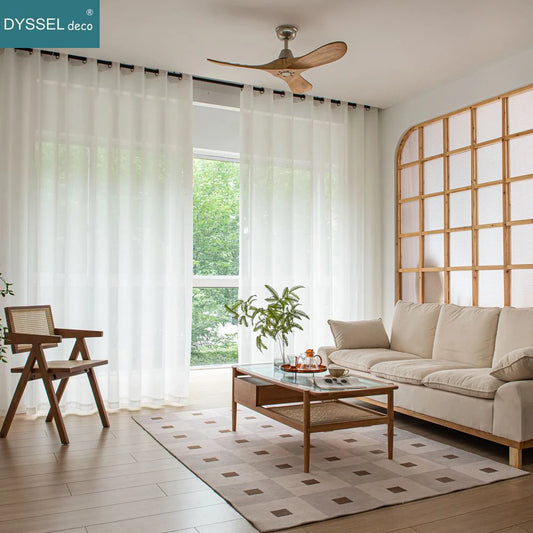 Modern Deco Linen Look Solid Home White Sheer European Style Window Curtains Grommet S Wave for Living Room Bedroom