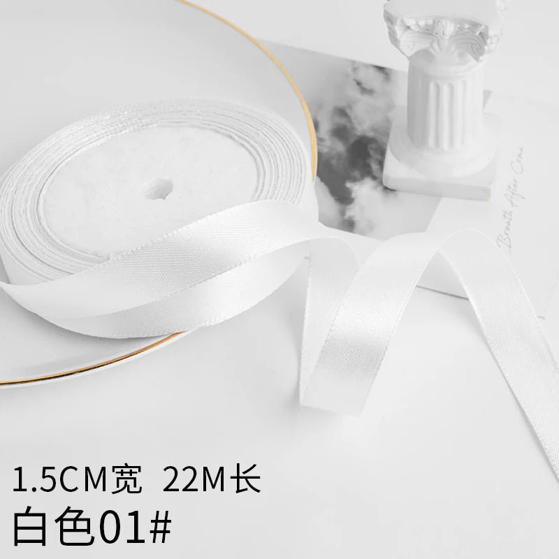 Wusmart 22Meters/Roll 1.5cm Single Face Satin Ribbon DIY Handmade Crafts Fabric Christmas Wedding Decoration Silk Ribbons - W