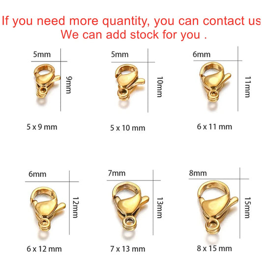 10-30Pcs Stainless Steel Gold Plated Lobster Clasp Claw Clasps For Bracelet Necklace Chain Diy Jewelry Making Findings Suppli