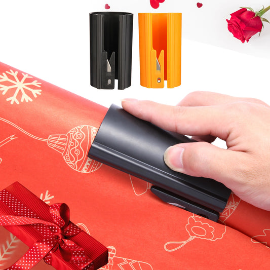 HORN Sliding Wrapping Paper Cutter - Easy-Glide Gift Wrap Trimmer for Christmas & Birthdays, Durable ABS,, Orange/Black