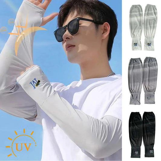 1 Pair Mens Ice Arm Sleeves Sunscreen Elastic Driving Gloves Outdoor UV Protection Arm Cover Sleeves Lightweight Cool Muff Ne