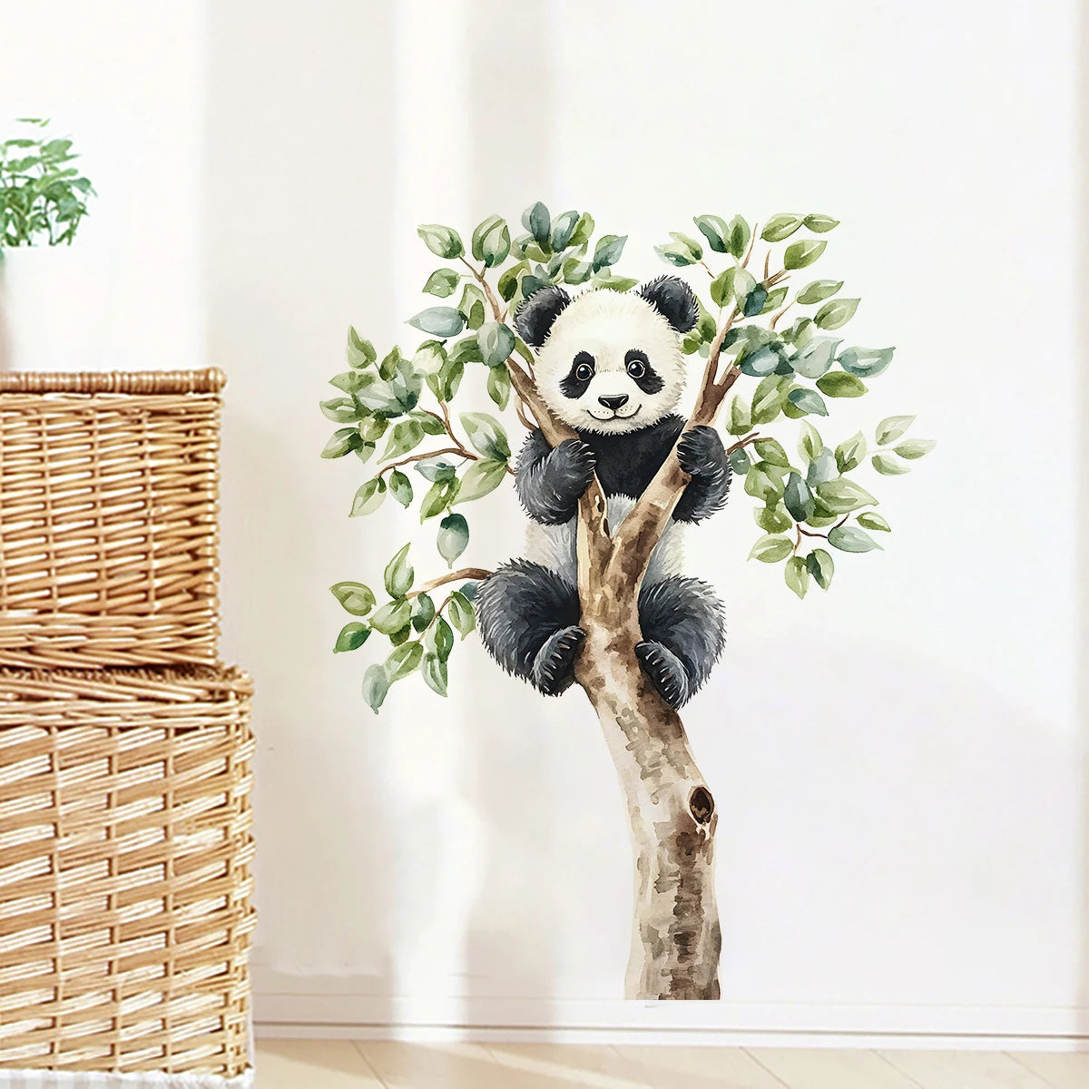1PC Creative animal wall stickers with cute panda climbing tree design, suitable for beautifying and decorating living room,