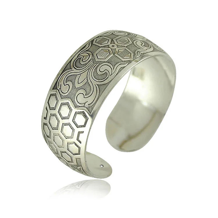 Meetvii New Retro Cuff Bracelets Tibetan Silver Metal Carving Sea Turtle Lotus Elephant Flower Bangles Vintage Gypsy Jewelry