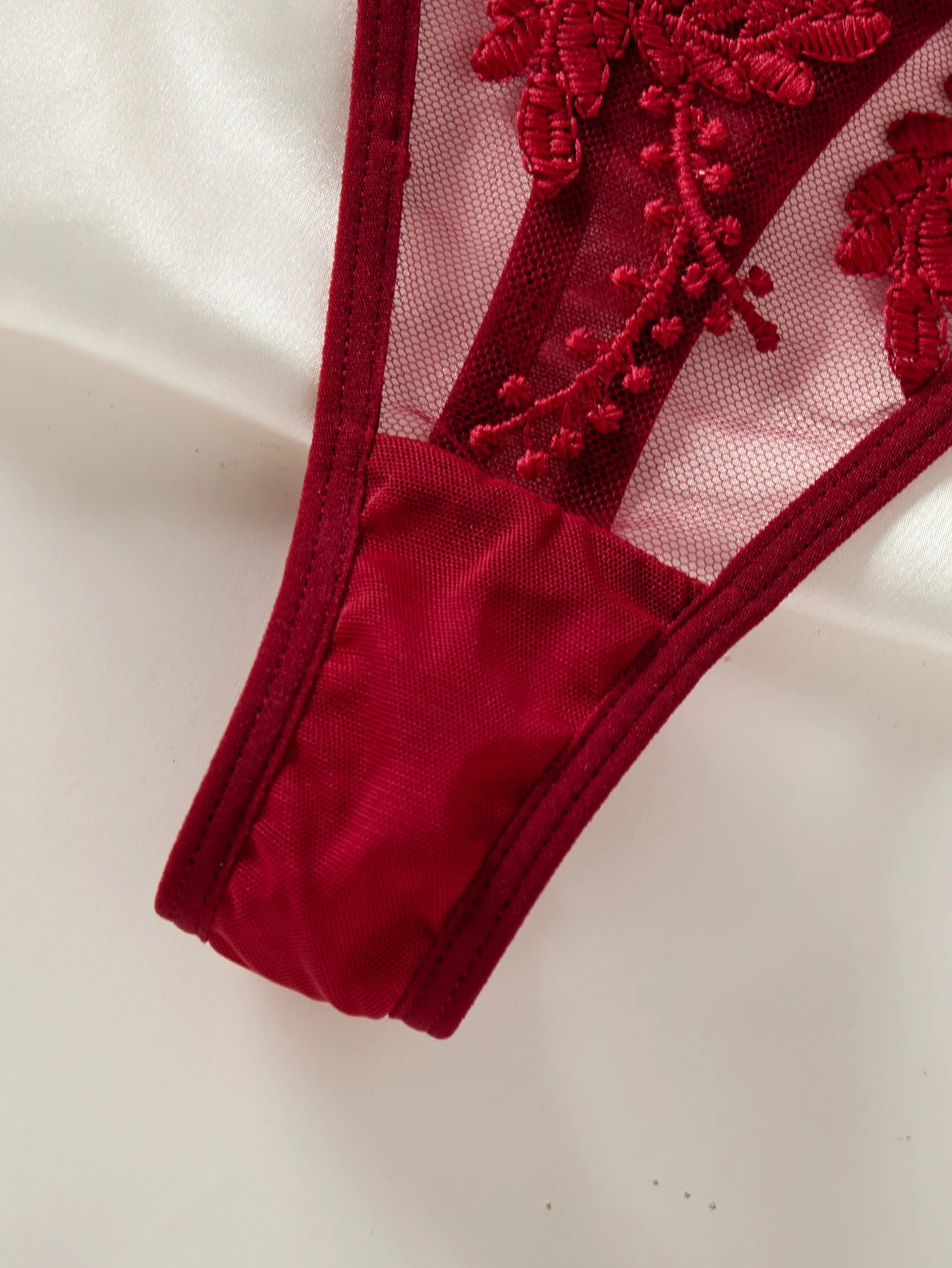 Wine Red Ladies' countryside style wheat ear embroidery semi transparent nightgown, elegant and comfortable, bow design ZA825
