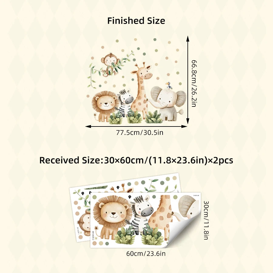 Cartoon Jungle Animal Wall Stickers - Home Decoration Removable Decals For Kids Room, Nursery Decor Wall Art - BR1305M
