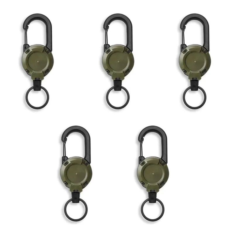 Retractable Heavy Duty Pull Reel Carabiner Strong Steel Wire Rope Buckle Spring Key Ring Outdoor Sporty attachment Keychain T