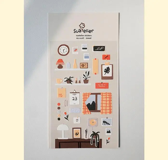 Korean Suatelier Stickers Cute Home Style Scrapbooking DIY Junk Journal Diary Stationery Deco Sticker Handiwork Craft Supplie