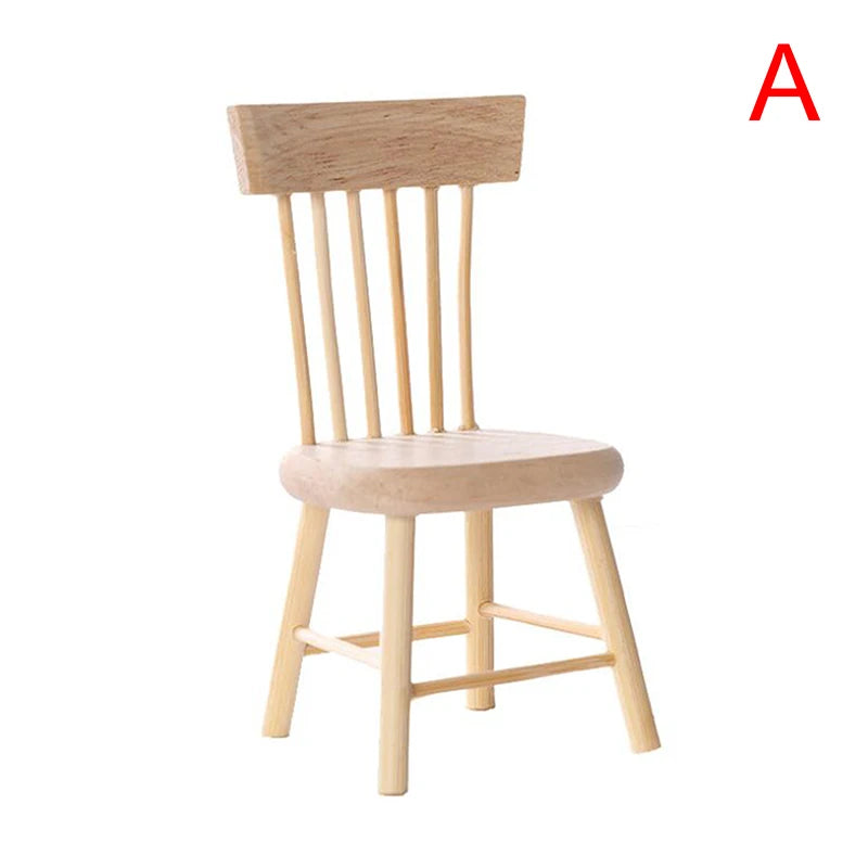 1/12 Miniature Dollhouse Furniture Wooden Dining Table Chair Simulation Toy - Chair