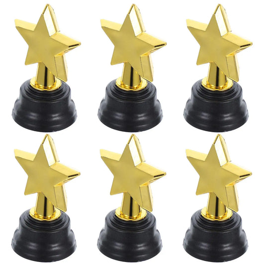 6pcs Mini Gold Star Trophies - Party Favors and Game Prizes for Kindergarten Graduations, Competitions and Rewards