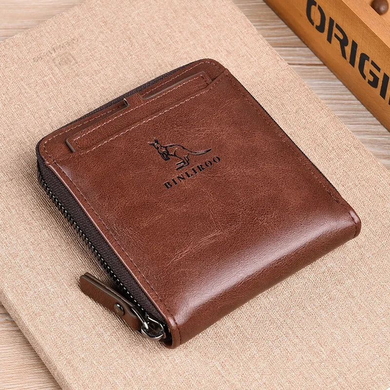Men's Coin Purse Wallet Fashion RFID Blocking Man Leather Wallet Zipper Business Card Holder ID Money Bag Wallet Male - F1706