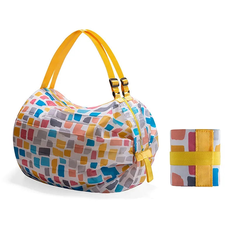 Foldable Storage Bag With Handle Portable Travel Camouflage Handbags Large Capacity Shopping Bag - multicolored
