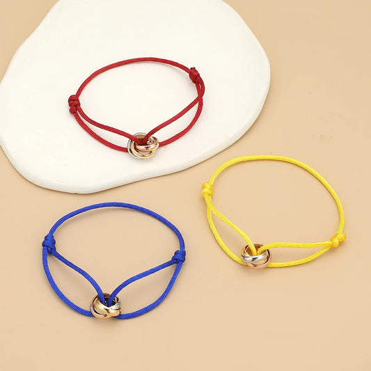 Simple Fashion Unisex Bracelet 3 Metal Round Circle Accessory Adjustable Men's Rope Bracelet for Women Jewelry Gifts