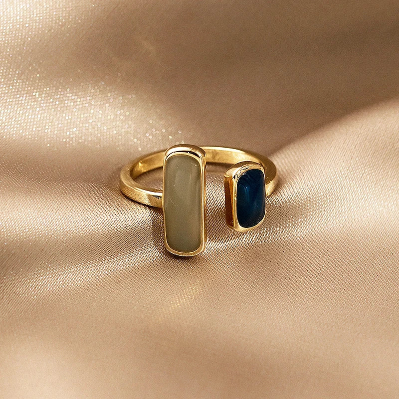New Adjustable Colorful Drip Glaze Ring Women Fashion Retro Geometric Gold Colour Metal Rings Wedding Jewelry Birthday Gift -