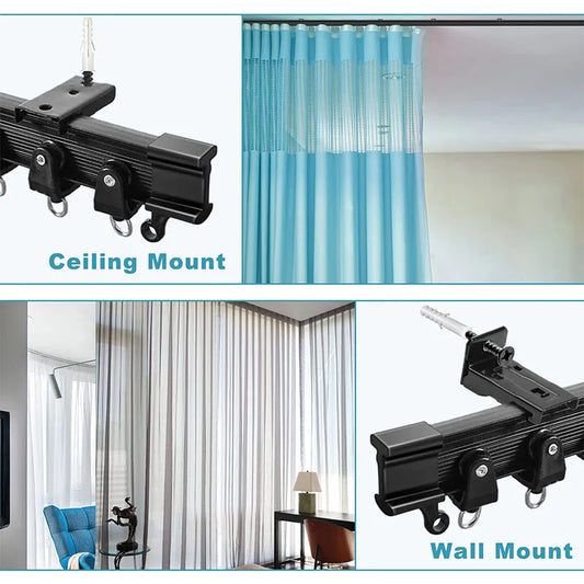 Flexible Bendable Curtain Track Ceiling Wall Mount Black White Curved Heavy Duty RV Sliding Curtain Rail System Room Divider
